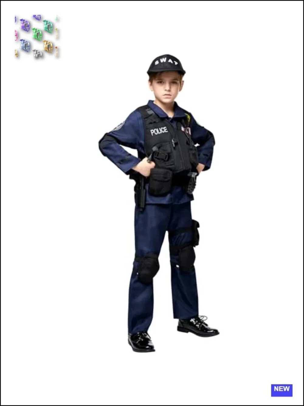 Kids SWAT Police Officer Costume Role Play Vest Shirt Pants Cap Accessories